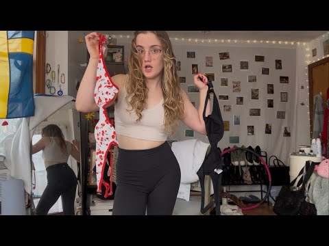 Try On Haul Fabric Scratching ASMR Leggings Jeans Bikinis Pack W Me For CA Not Hot Bothered 