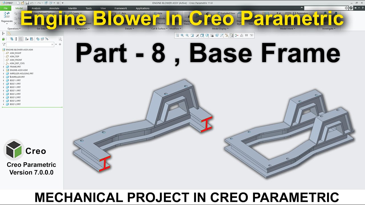 Engine Blower Assembly In Creo | Engine Base Frame In Creo | Engine ...
