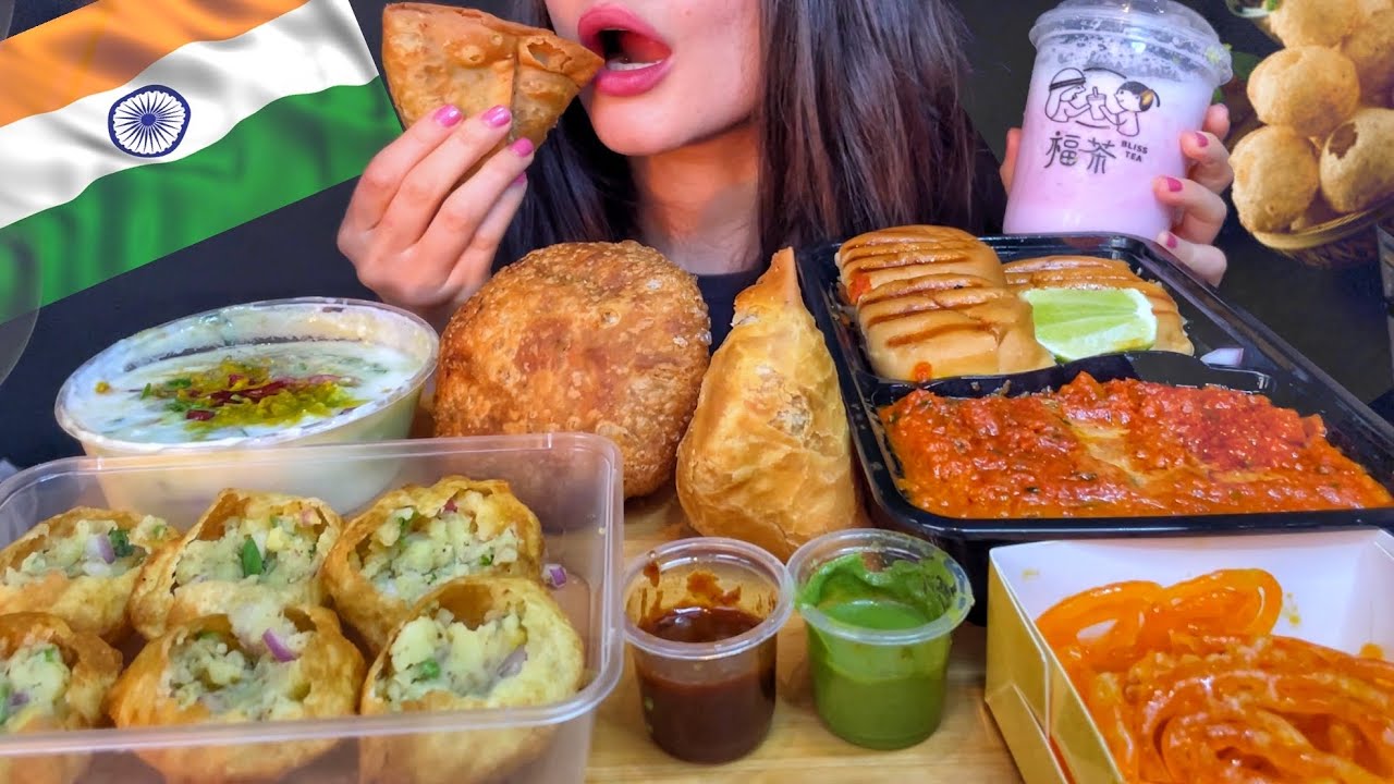ASMR INDIAN STREET FOOD MUKBANG (No Talking) EATING DAHI PURI, PAV BHAJI, SAMOSA, JALEBI