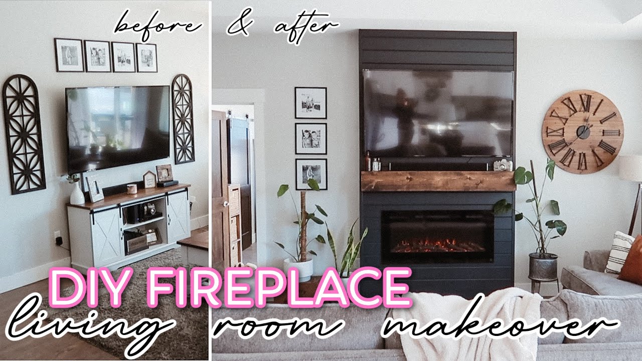 DIY FAUX FIREPLACE // LIVING ROOM MAKEOVER // shiplap fireplace