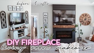 DIY FAUX FIREPLACE // LIVING ROOM MAKEOVER // shiplap fireplace + mantle