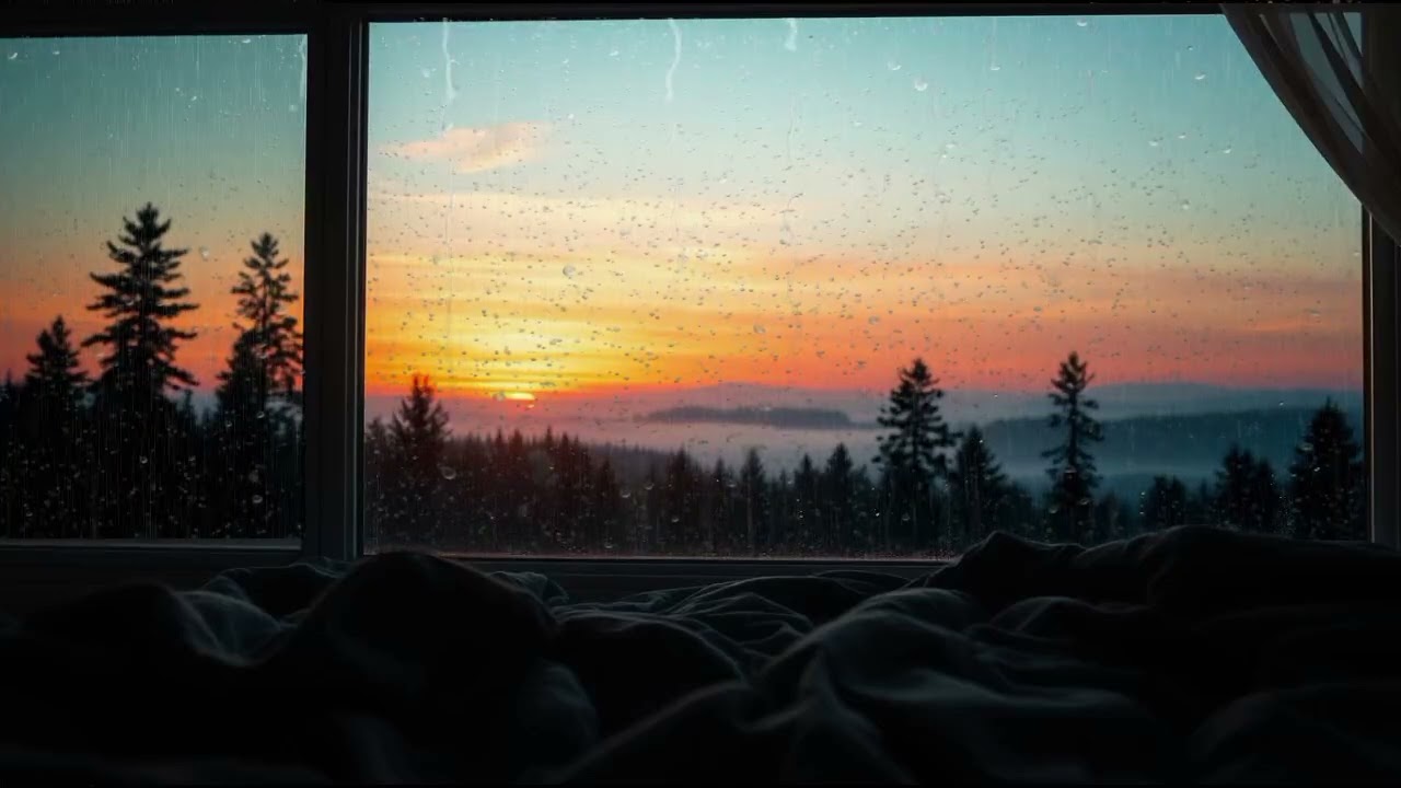 Rain on Window & Soft Music 🌧️ Cozy Sunset Ambience for Sleep, Relax & Study @Irfan_Rain03