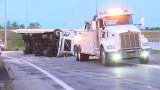 Cleanup continues after semi overturns on I-475 ramp