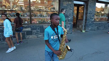 Uptown Funk- Bruno Mars. Street Performance- Saxophone Cover by 11 Yr. Old Shawn T.