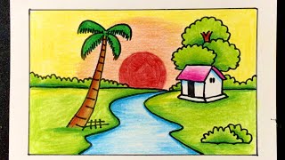 Vẽ Tranh Đề Tài Phong Cảnh Bình Minh ĐƠN GIẢN MÀ ĐẸP | how to draw sunrise scenery