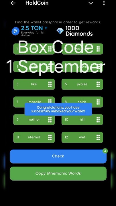 Hold Coin 1 September Hold Box Code | Hold Box Code Today #box #code # ... image.