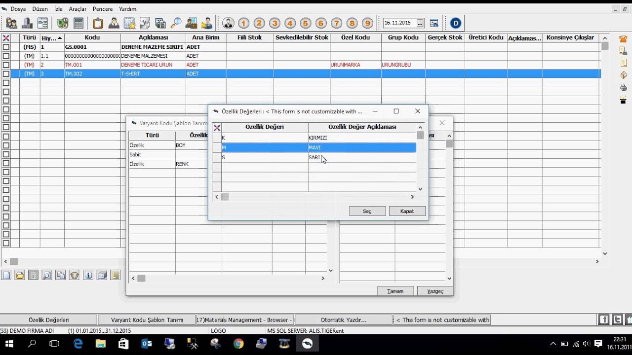 Malzeme Kartı Varyant Tanımlama 2
