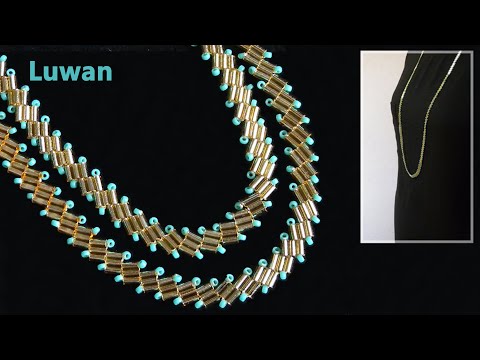 DIY】Beaded long necklace with bugle beads & seed beads ビーズ