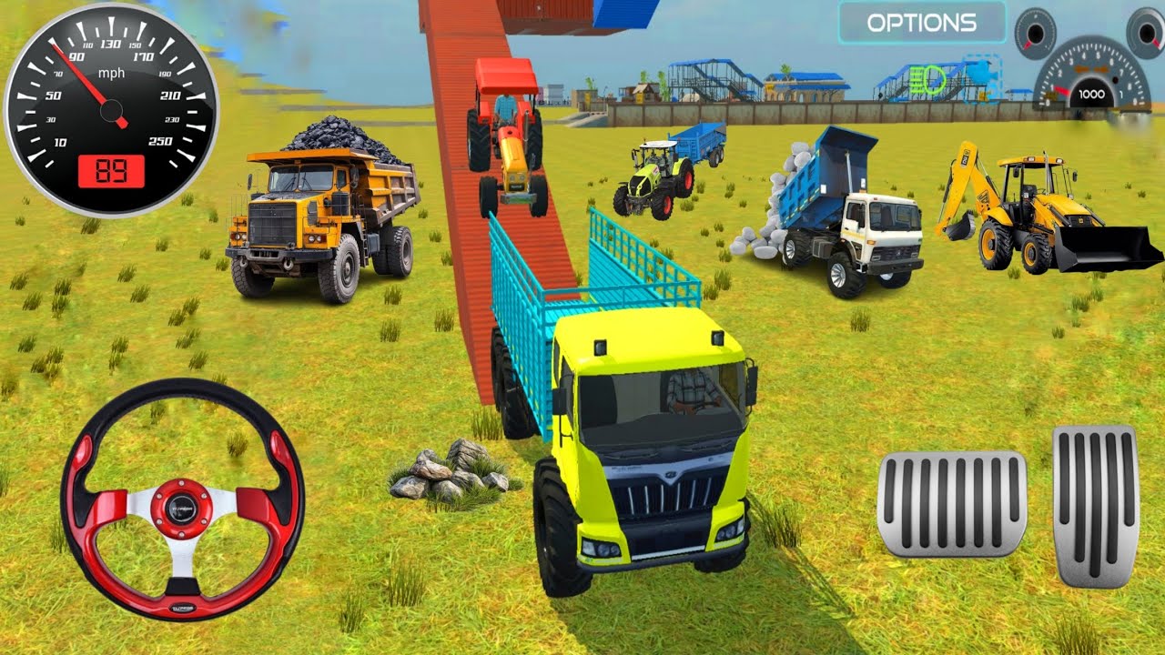 🛑💥 Realistic JCB and mahindra tractor 😱 Unloading Stone 🏗️ from truck dumpher 🚒#games 