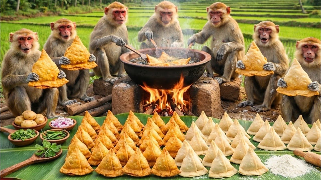  बंदरों ने बनाया समोसा 😱 | Jungle Cooking by Monkeys | Funny Desi Story