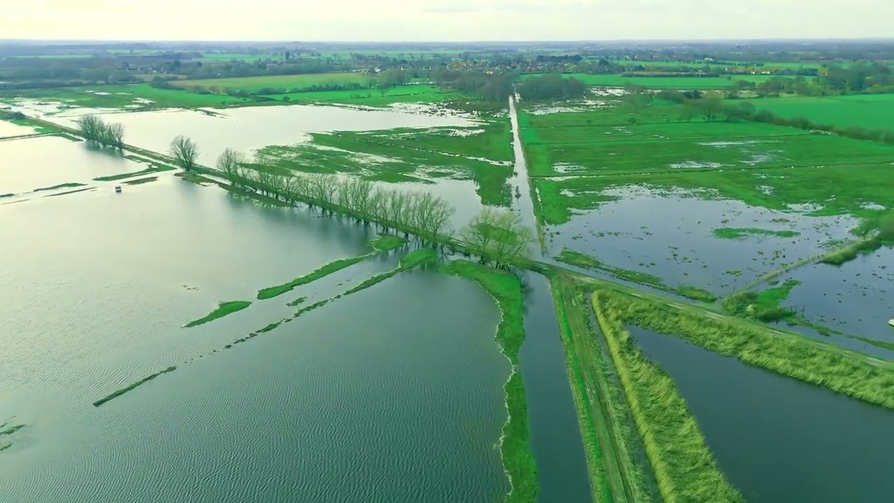 Aerial View of Potter Heigham Broads: February 2024 Flooding