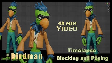 48 min Timelapse blocking and posing a Humanbird in Blender with BlockSurfaces addon