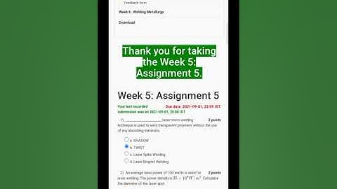 Advances in welding and joining technologies | Week 5: Assignment 5 | nptel assignment