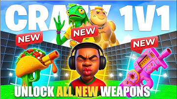 CRAZY 1V1 FFA ALL GUNS & RIDES MAP FORTNITE CREATIVE - UNLOCK ALL SECRETS LOCATIONS PART 36