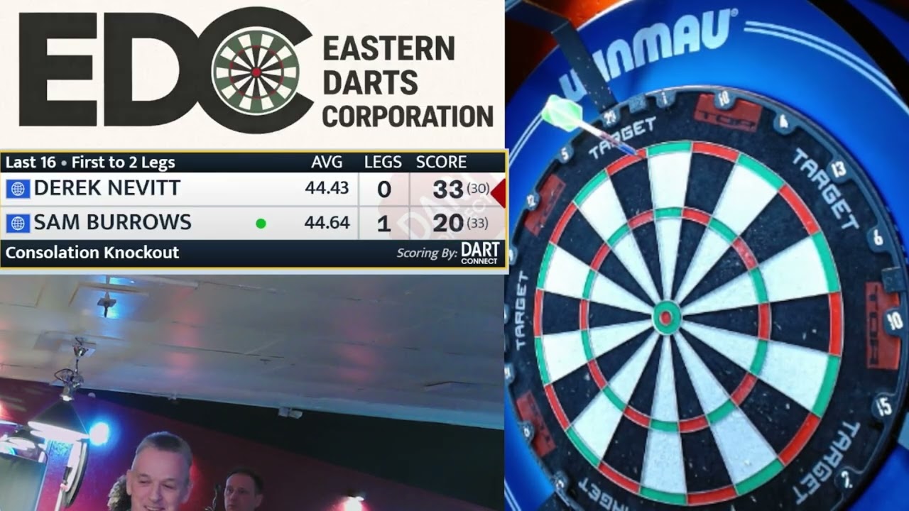 EDC Darts (UK) Thursday 19th February 2026 Diss Heywood 24 player ko cons first round del vs sam