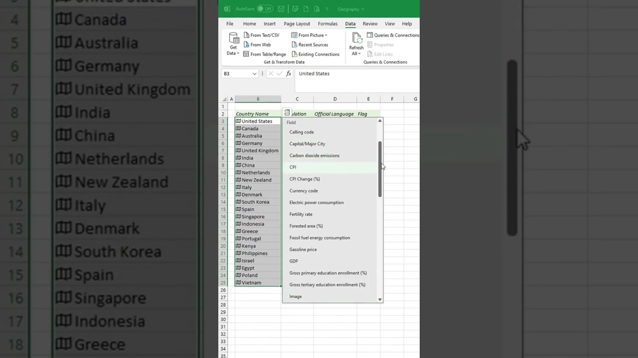 How to use the Geography Data Type in Excel 
