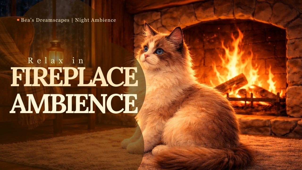 Cozy Fireplace Sleep Ambience with Bea the Ragdoll 🐾 | Fire Sounds and Violin for Deep Sleep (9 h)