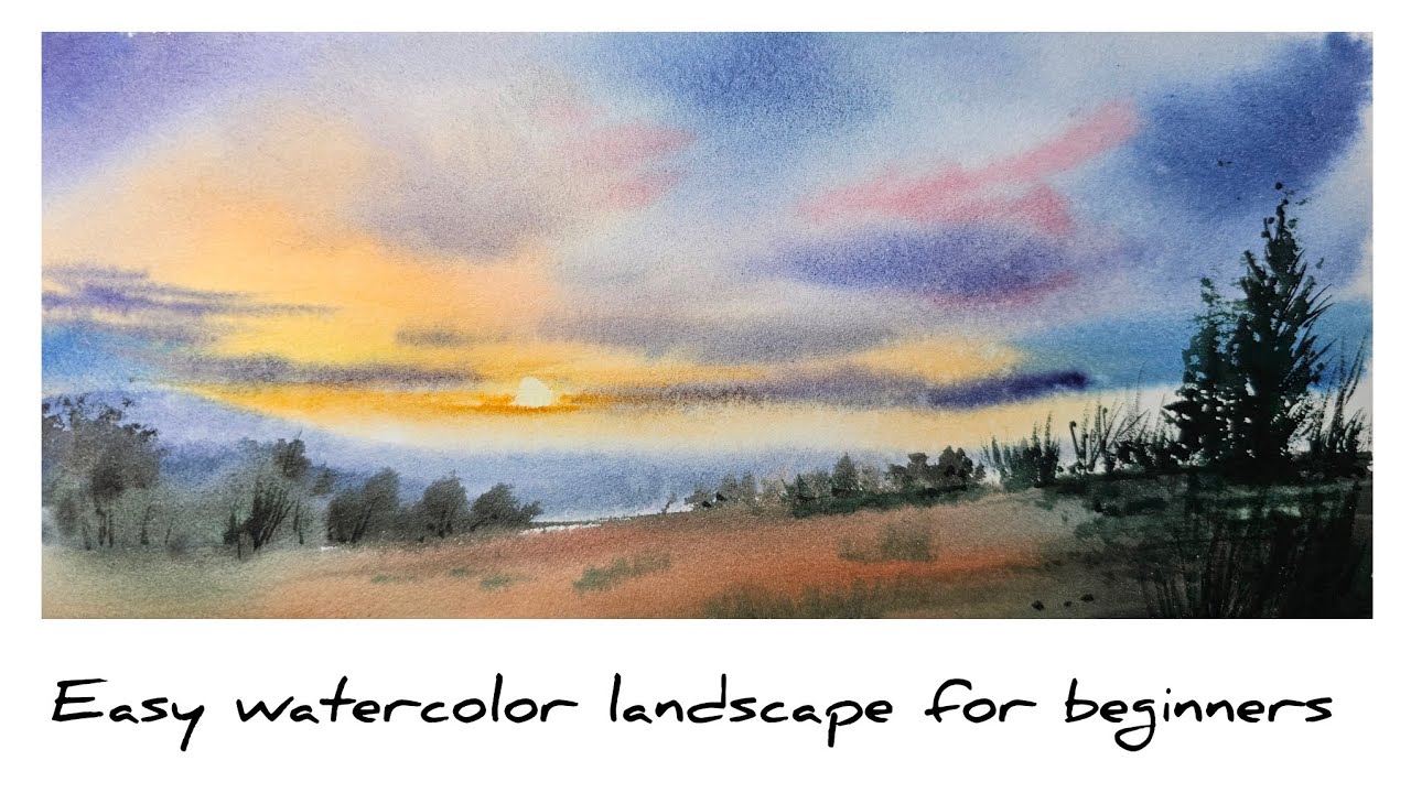 How to paint a simple landscape in watercolor /beginners tutorial - YouTube