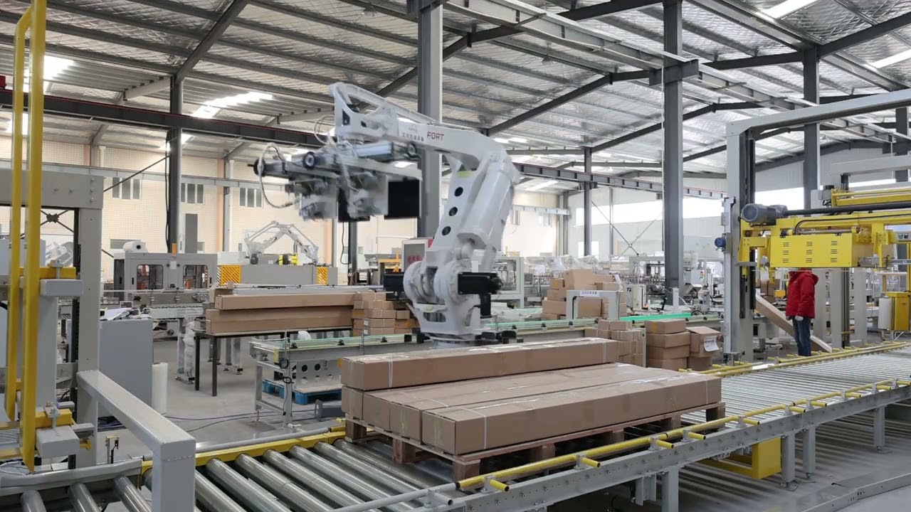 Packaging and palletizing lines for long and narrow items