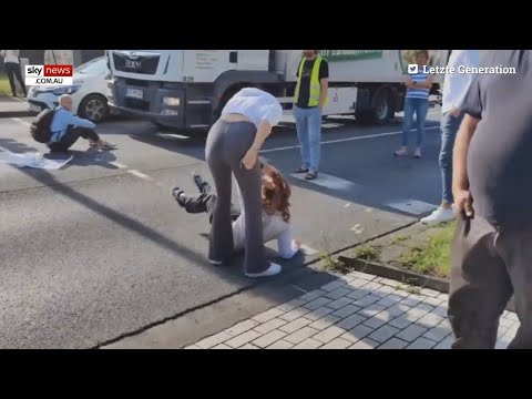 Woman drags climate activist by the hair to stop her from blocking traffic