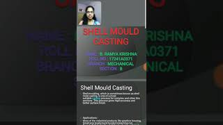 SHELL MOULDING  CASTING Explaination By B.Ramya Krishna(17241A0371)