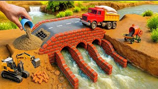DIY Mini Truck Builds Brick & Metal Railing Bridge | Fun Construction Science Project