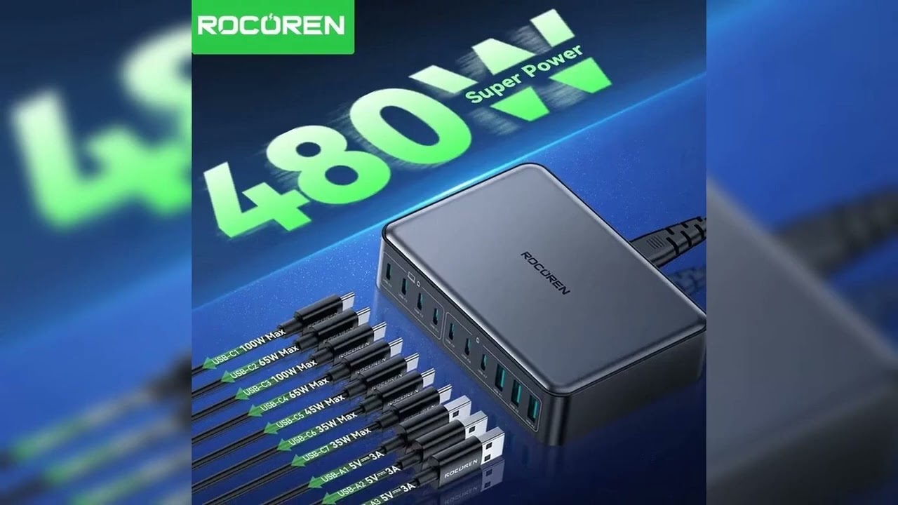 A must-have product! Rocoren 480W USB C Charger 10 Ports Type C Charging Station Multiple Devices