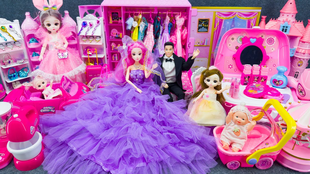 12 Minutes Satisfying Unboxing Barbie Princess Cozy Bedroom Dress Up Playset ASMR Review Toys