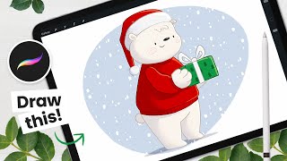 How To Draw A Holiday Polar Bear • Procreate Tutorial • Draw With Me