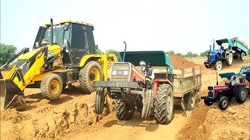Jcb Tractor Video । Jcb 3dx And Tractor Working Loading Mud in Trolley Massey and Eicher Tractors