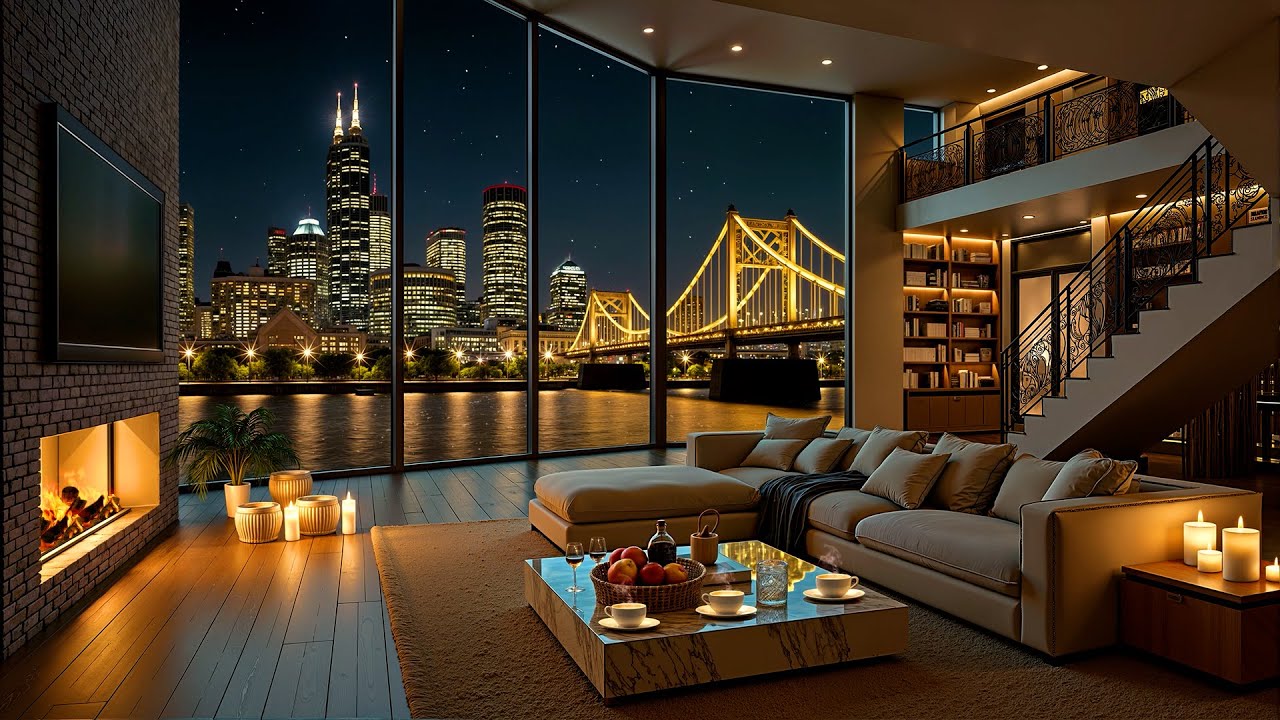 Peaceful Night in Pittsburgh, USA 🌃 Relax in Luxury Riverside Apartment with Elegant Jazz Saxophone