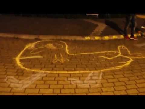 Drawing Dickbutt on the roundabout in Purmerend