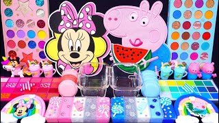 "Minnie Mouse VS George Pig" Slime. Mixing Makeup into clear slime! 🌈ASMR🌈 #satisfying #슬라임 (369)