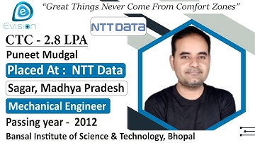 Congrats, Puneet | Selected in NTT Data | 2.8 LPA | MECHANICAL ENGINEER, PoY 2012 | Sagar, M.P.