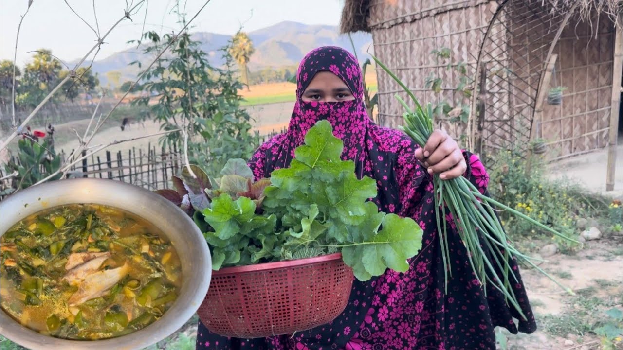অনেক দিন পর বাগানের শাক সবজি তুলে শুঁটকির সিরা রান্না করলাম || Villfood by Laki