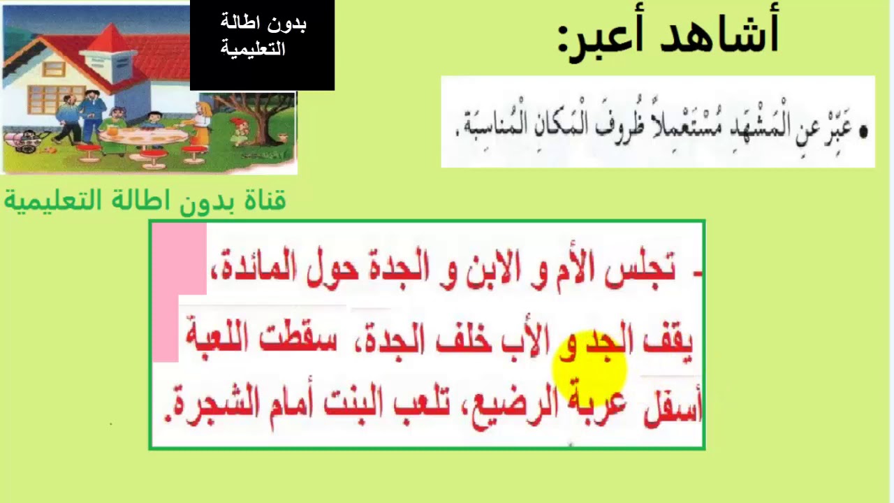 اشاهد واعبر/استعمل الصيغة : ظروف المكان /انتج شفهيا صفحة30/السنة الرابعة ابتدائي