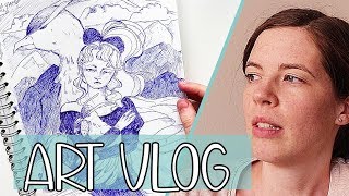 ART VLOG- Drawing only with a ballpoint pen for a week/ Editing YouTube videos