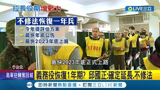 役期確定延長 國防部長邱國正首度證實今年將提出延長役期報告最快23年底上路不修法 民國95年 次役男有望成首批族群 記者程彥豪嚴俊強 Live大現場 2323 三立新聞台