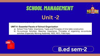 B.ed sem-2/School management/unit -2 / school time table, co -curriculuar activities #pu chandigarh 