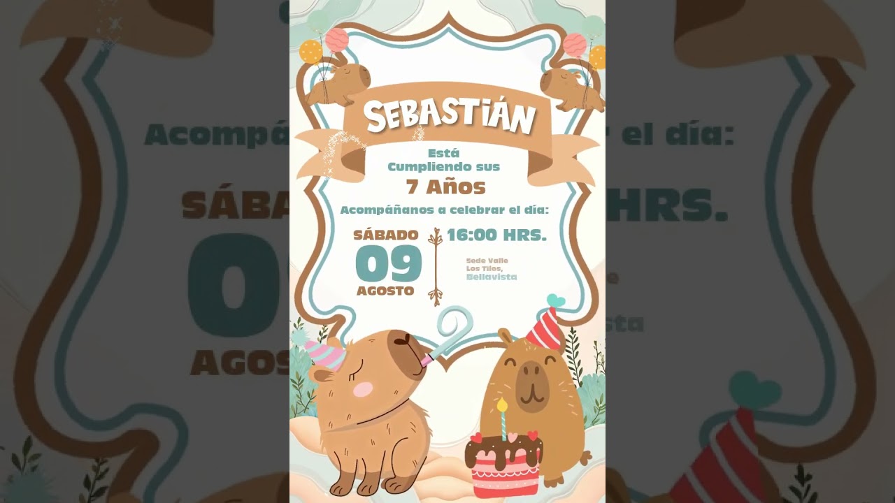 🌿🎂 Video invitación editable Capibara Boy Pastel 🎂🌿
