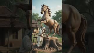 Horse 🐴 wooden Sculpture Incredible Wood Carving Masterpiece #woodcarving #woodscraft #woodart #ai