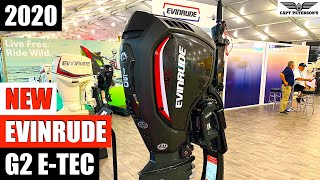 2020 Miami Boat Show -  Evinrude G2 E-TEC 115, 140, and 150 HP Tiller Outboard with power steering.