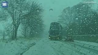 Edinburgh bus avoids out of control car on icy roads (black box recording)