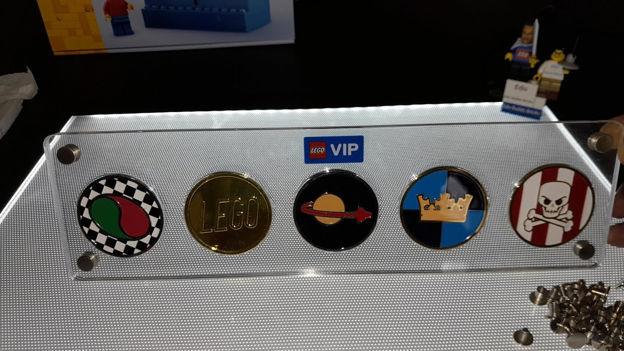 All Lego VIP coins in display