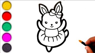 Cute Bunny Drawing Painting & Coloring / Dancing Bunny Drawing For kids & Toddler's.