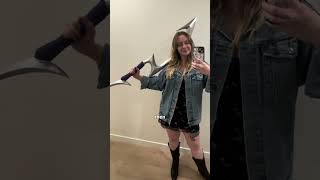 My husband made this prop from scratch! It's Diana's Crescent Moonblade from League of Legends