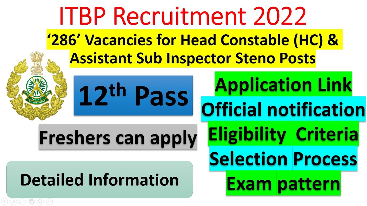 ITBP Recruitment 2022 | ITBP Head Constable Recruitment 2022 | ITBP ASI Recruitment 2022 | ITBP 2022