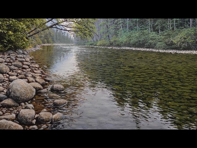 Painting a Realistic River With Acrylic. Time Lapse /90 class=