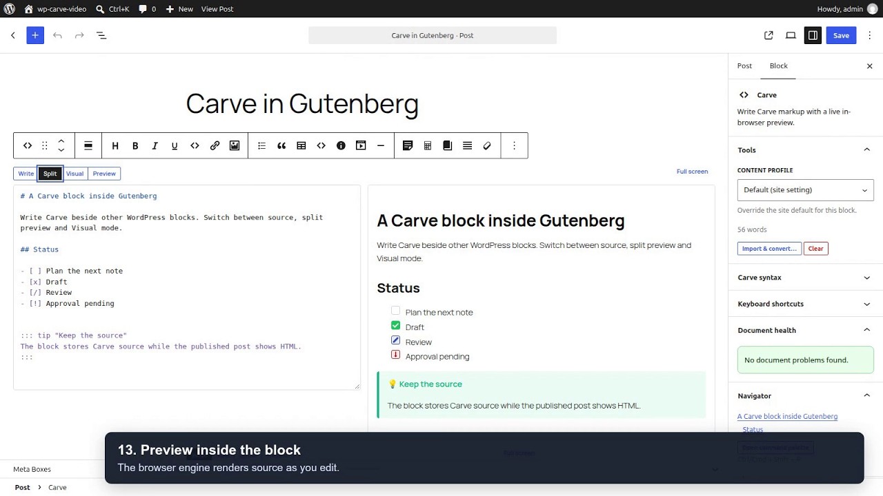 Carve Markup for WordPress 0.1 | Full plugin demo - YouTube