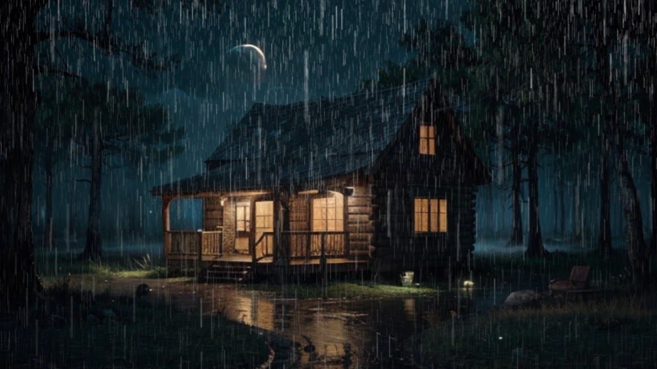 Calm Rain at a Cozy Cabin Deep in the Forest Night - YouTube